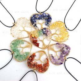 gemstone chips Australia - Wire Wrapped Tree of Life Gravel Natural Stone Necklace Chip Gemstone Pendant Fortune Tree Crystal Craft Heart Necklaces Fashion Jewelry
