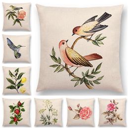 Cushion/Decorative Pillow Lovely Birds Flowers Plants Sofa Case Hummingbird Rose Raspberries Dill Clove Almonds Cushion CoverCushion/Decorat