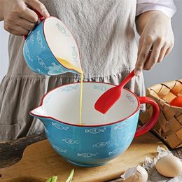 Japanese style ceramic The Mixing Bowl household high quality egg bowl with handle Baked batter mouth 220408