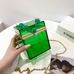 HBP Green Womens Bag Personalidade Caixa quadrada Caixa de mi￧angas acr￭lico Temperamento Drs 2022 Bolsas de jantar de moda