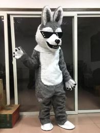 Halloween Grey Fur Plush Husky Dog Mascot Costume Suits Party Game Dress Outfits Advertising Carnival high quality