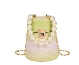 Fashion Women Pearl Bucket Bags Designer Yellow Purple Blue Small Handbags and Purse Female Chain Mini Shoulder Bag Party Clutch