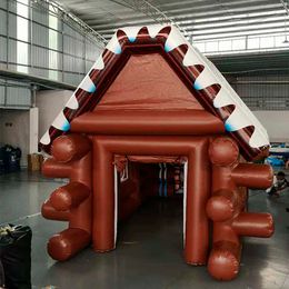 wholesale Brown Inflatable Winter House Cabin Tent With White Roof Outdoor Ski Lodge PVC Irish Pub Caravan Bar For Party Event Advertising