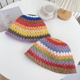 Wide Brim Hats Colour Matching Summer Bucket Hat For Women Crochet Fisherman Skin-friendly Large SunproofWide