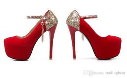Designer-Plus Size Sexy Stiletto Salto Lantejoulas Sapatos Vermelho de Casamento Azul Sapatos Alta Plataforma Sapatos de Dança 3 Cores Tamanho 34 a 40 41 42