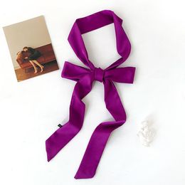 Long Skinny Scarf For Lady Neck Tie Solid Silk Hairband Foulard Female Ribbon Belt Scarves Headband Bag Decoration