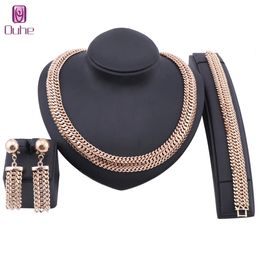 African Gold Color Party Jewelry Set women Costume Wire Charm Necklace Bracelet Earrings Nigerian Bridal Jewellry sets