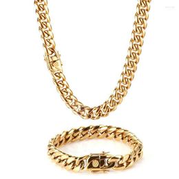 Chains Hip-Hop Golden Curb Cuban Link Chain Stainless Steel Necklace For Men And Women Gold Silver Colour Bracelet Fashion JewelryChains Elle