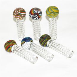 Glass Hand Pipe With Liquid Glycerin Smoking Pipes Colorful Pyrex Tobacco Spoon Pipe Mini Pot Bubbler