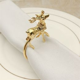 6Pcs/Lot New Christmas Fawn Napkin Ring Gold Silver Napkin Ring Metal Napkin Buckle Suitable For Wedding Holiday Party Supplies 201124