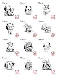 925 Sterling Silver Charms New Theo Pig Animal Kingdom Cat Dog Unicorn Beads Original Fit Pandora Bracelet Jewellery Making DIY Gift