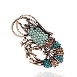 Pins Brooches Vintage Rhinestone Shrimp Women Alloy Sparkling Animal Casual Party Lobster Brooch Gifts Clothing AccessoriesPins