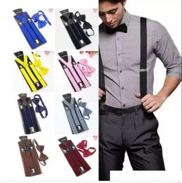 New Unisex Adult 3 Clips Suspenders Clip-on Y Back Elastic with Bow Tie Set Adjustable Braces Christmas Wedding gift full color