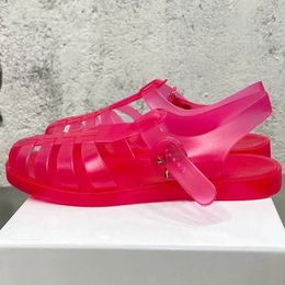 New PVC Braid Jelly Shoes Woman Flat Summer Casual Sandals Hollow Out T Strap Red Clear Waterproof Beach Sandals For Women