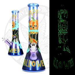 14 inches Smoke water pipe Hookah Gradient Colours Luminous items Hand-printing Dab rig recyler 7mm thickness Oil rigs tobacco cool bongs Manufacturer