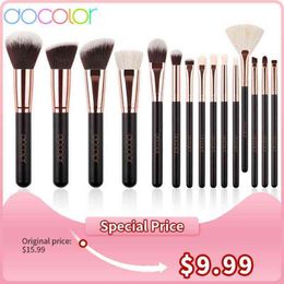 Docolor Rose Gold 15pcs Makeup Brushes Set Eye Shadow Powder Foundation Concealer Cosmetic Brush Blending Beauty Tools 220514