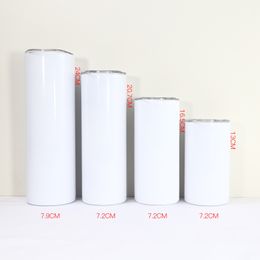 Wholesale 12oz 15oz 20oz 30oz sublimation straight skinny tumbler stainless steel tumblers double walled vacuum insulated with sealed lid and plastic straw DHL