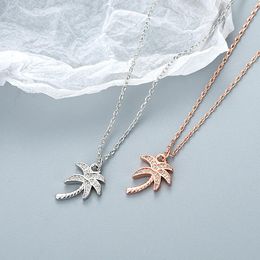 Chains Fashion Pave Zircon Dainty Gold Color Palm Tree Necklace Minimalist Plant Pendant Necklaces For Women Jewelry GiftChains