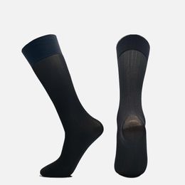 Men's Socks Men Business Striped Tube Silk Sexy Toe Sheer Male Dress Black Blue Office Stockings Thin Breathable SocksMen's