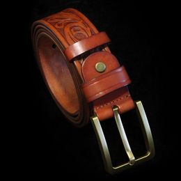 Belts For Men Top Full Grain Leather Strap High Quality Copper Buckle Luxury Printing Cowskin Genuine BeltsBelts