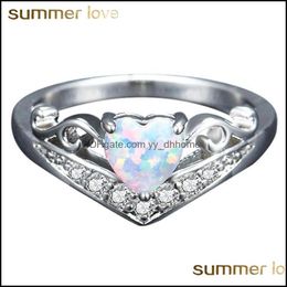 Wedding Rings Jewelry Romantic Lady Opal Ring Creative Heart Shaped Selling Engagement Gift For Women Girls Drop Delivery 2021 5Gcdw