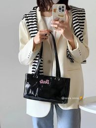 Girl Shiny Black Shoulder Bags Female Niche Design Bag 2022 New Handbag Horizontal Underarm Baguette