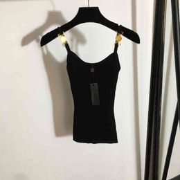 Women's Knits & Tees spring and summer new beauty portrait metal shoulder button knitted high elastic suspender vest top