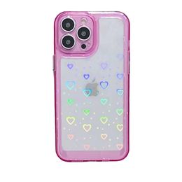 Clear space gradient laser love heart cell phone cases for iPhone 13 12 Pro Max SE 2022 XR XS 7 8Plus Shockproof TPU Back Cover Case