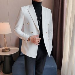 Men's Suits & Blazers 2022 Fashion Casual Boutique Business Solid Color Double Breasted Dress Formal Suit Jacket Coat Cotton
