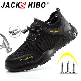 JACKSHIBO Safety Work Shoes For Men Summer Breathable AntiSmashing Steel Toe Cap Working Shoes Safety Boots Work Sneakers Y200915