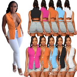 Womens Designer Clothing Summer tops New Fashion Sexy Split Shirt Solid Colour Simple Sleeveless Tee