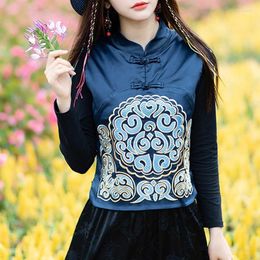 Women's Vests Ethnic Harajuku Gilet Coat Embroidery Silk Women Sleeveless Waistcoat Short Jacket Vintage Female Chinese Style Luci22