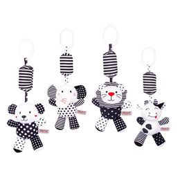 Black and White Animals Baby Bed Bell Safety Seat Plush Toy Mobile Baby Bed Chimes Rattles Bell Stroller Hang Car Hanging 220531