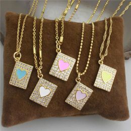 Pendant Necklaces 18inch 10pcs/lot Heart Shape Cz/enamel Necklace Multicolor Plated Cz Component Jewelry Copper WholesalePendant