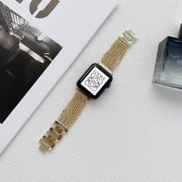 Lyxdesigner rostfritt stål Metall Smart Watch Strap 7 6 5 4 Series Chain 38mm 40mm 42mm 44mm Quick Release Bands Charms remmar