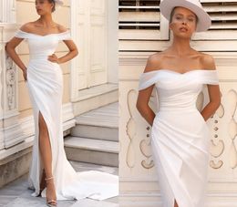 White/Ivory Wedding Dresses Sexy Off Shoulder Sweep Train Bridal Dress High Split Satin Mermaid Wedding Gowns Plus Size Vestidos De Noiva