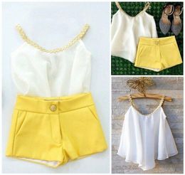 Clothing Sets Pudcoco Cute Baby Clothes Todder Kids Girls Chiffon White Sleeveless Tops Yellow Shorts 2Pcs Outfits Set Costume For 2-10YearC