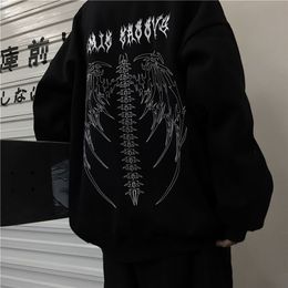 Harajuku Hoodie Tops Gothic Punk Anime Print Long Sleeve Sweatshirt Hip Hop Oversized Oneck Pullovers Hoodies Streetwear 220816