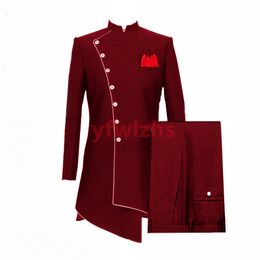 Classic Single breasted Wedding Tuxedos Mandarin Lapel Mens Suit Two Pieces Formal Business Mens Jacket Blazer Groom Tuxedo Coat Pants 01237
