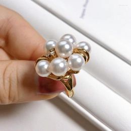 Cluster Rings Y213 Fine Jewelry 18K Gold Made In Japan Diamonds Akoya Pearls 6.9mm For Women Edwi22