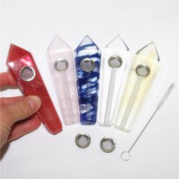 Natural Smoking Tobacco pipe Crystal Stone pipes For Smoke Quartz healing Hand Pipes & Carb Hole Gemstone DHL