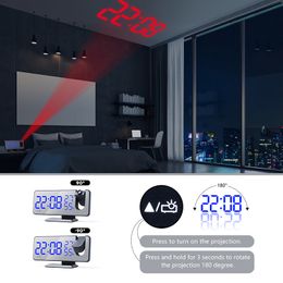 Desk digital led alarm clock electronic usb wake up fm radio time projector snooze function 2 alarm
