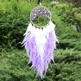 Girl Heart Dream Catcher National Feather Ornaments Lace Ribbons Feathers Wrapped Lights Girls Room Decor Dreamcatcher 220407