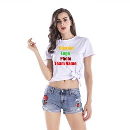 Solid Cute Bow Sweet Women Summer T shirt Custom DIY Text Female Design Printed T shirt Bandage Lady Tees Fashion P o Top 220621