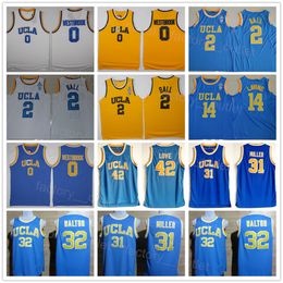 NCAA Basketball UCLA Bruins College Reggie Miller Jersey 31 Kevin Love 42 Russell Westbrook 0 Lonzo Ball 2 Zach LaVine 14 Bill Walton 32 Blue White Yellow University