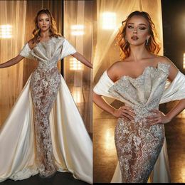 Sexy See Through Mermaid Wedding Sukienki 3D koraliki koronkowe aplikacje panny młodej sukienki szatą de mariee suknie ślubne