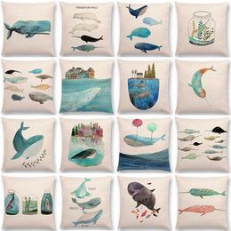 Cushion/Decorative Pillow Whale Cushion Linen Polyester Case Nordic Home Accessories Sea 45 CmCushion/Decorative Cushion/DecorativeCushion/D