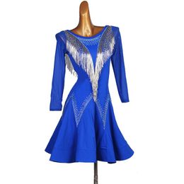 Stage Wear Profession Latin Competition Dance Skirt Women Royal Blue Tassel Dancing Dress Standard Rumba Samba SkirtStage