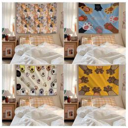 Cute Cat Poot Tapestry Bohemian Decoration For Female Room Wall Rugs Dorm Essentials Hanging Tapiz J220804