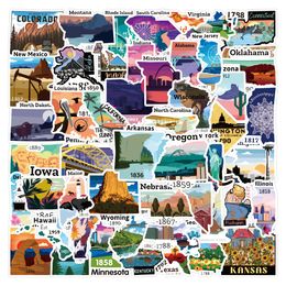 52pcs Colorful Beautiful USA States Map of the America Stickers National Park Stickers Graffiti Sticker